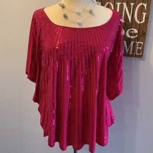 Mxm Fuchsia Sequin Top Rounded Kimono Style